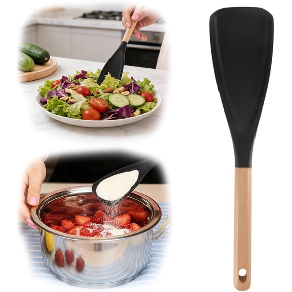 Staub Multifunction Spatula Spoon, 12.2" 2026 New Matte Silicone Cooking Utensils – Multifunction Spatula Cooking Spoon with Wood Handle for Kitchen