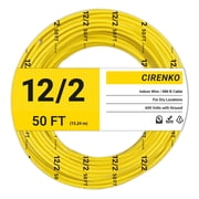 12/2 NM-B Cable 50 FT   UL Listed Residential Indoor Electrical Wire with Ground, Solid Bare Copper, 600V Yellow Jacket