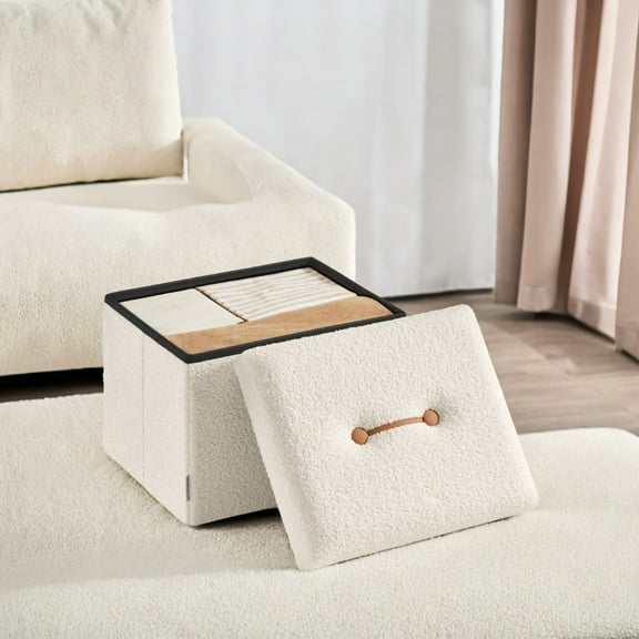 SONGMICS HOME 12.2" Small Storage Ottoman Bench Ottoman Foots Rest Stool Load up to 286 lb for Living Room Bedroom Cream White
