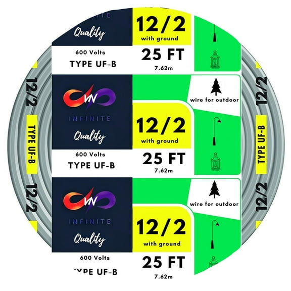 12/2 UF-B Wire Gray Solid Underground Feeder Cable 25 ft