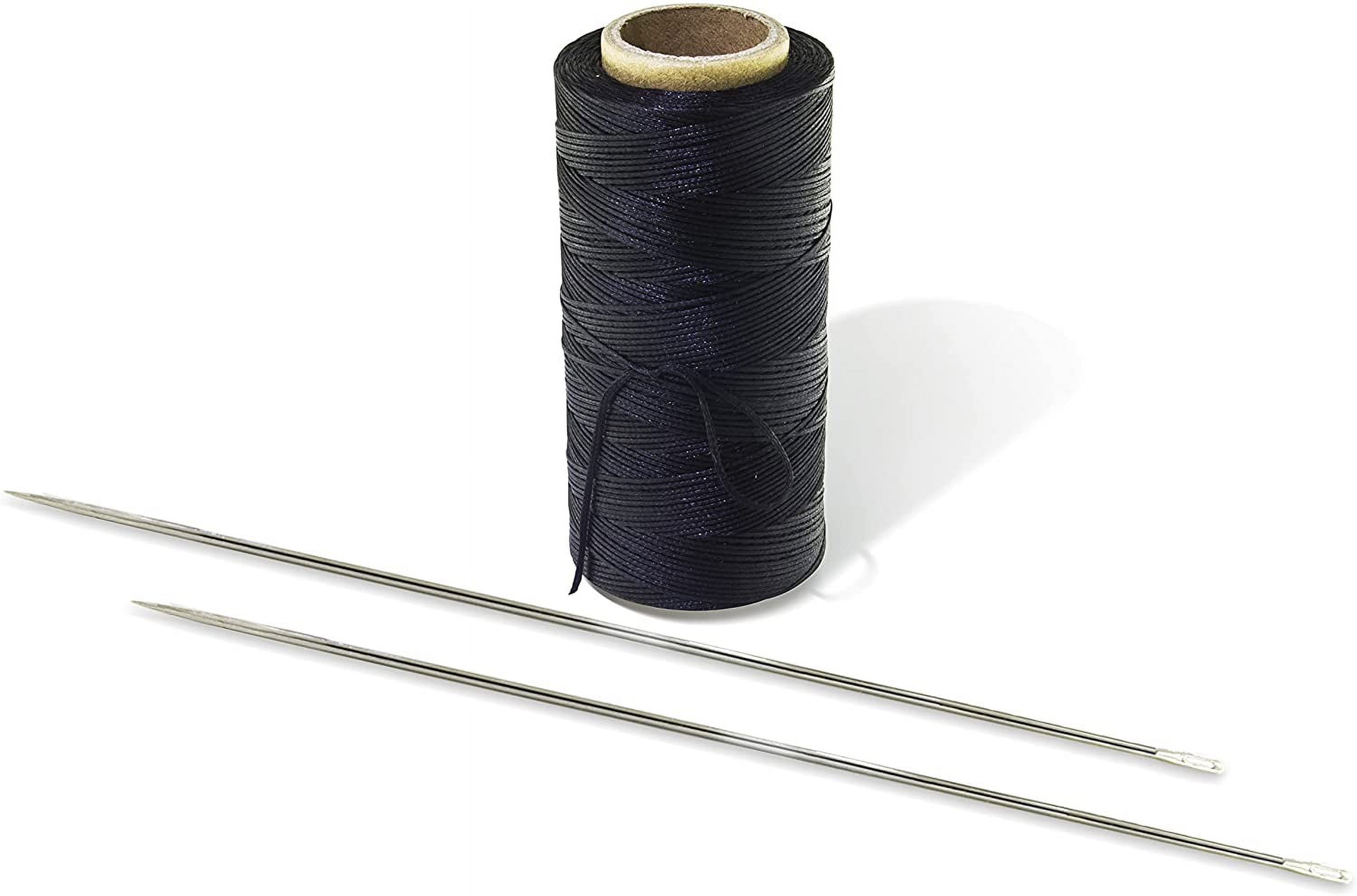 12" 2 pcs Professional Upholstery Large Eye Long Needle,Easy to Thread,with 1 roll 284 Yard 150D 1mm-Width Leather Sewing Waxed Thread,Black.(12 inch X 2 Thread X 1)