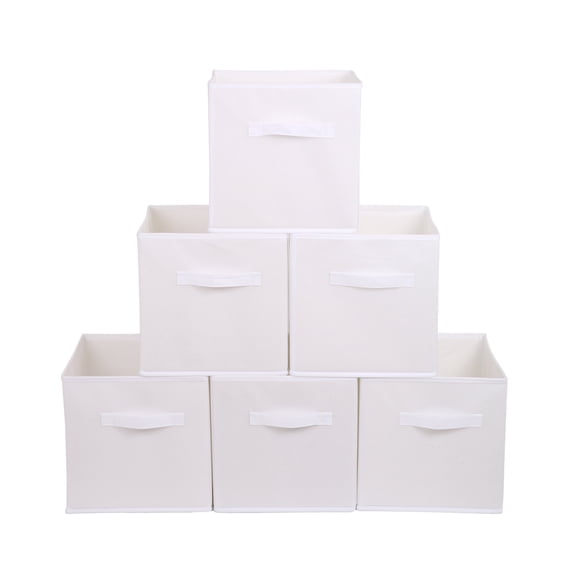 12.2”x12.2”x12.2”  6-Pack Foldable Storage Bins Collapsible Closet & Toy Organization Boxes Space Saving Fabric Cubes (White)