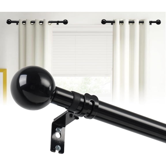 12-20 Inch 1" Side Curtain Rod,Set of 2, Adjustable Black Curtain Rods Side, Short Curtain Rod with Decorative Finals, Heavy Duty Side Curtain Rod Set for Windows, Cafe, French Door
