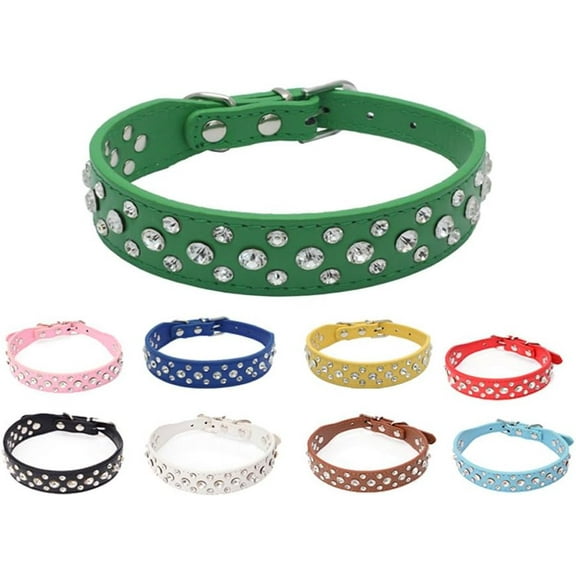 12"-20" Length Personalized Rhinestone Leather Bling Crystal Pet Dog Cat Collars for Small Medium Breeds