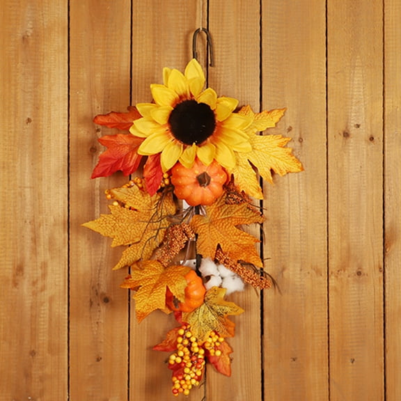 12*20 inch Fall Harvest Swag for Front Door, Artificial Fall Swag Fall Wreath Artificial Fall Harvest Teardrop Swag Decorative Swags for Thanksgiving Harvest Autumn Fall Decor Yellow