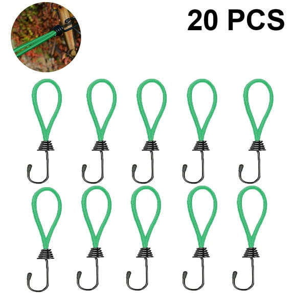 12/20Pcs 15Cm Bungee Cord Hooks Anti-Rust Paint Spiral Wire Hooks With Separable Reflective Elastic Rope Heavy Duty Strapping Tape Hooks For Camping Trucks Boats-Green&20Pcs