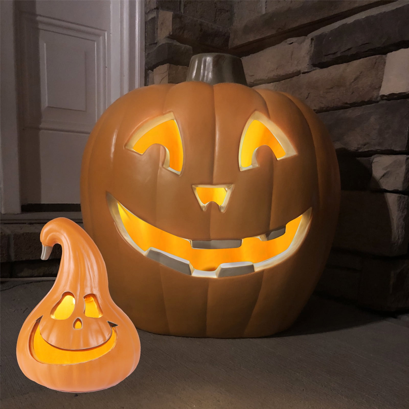 12+20in Halloween Jack O Lantern Pumpkin with Prelit LED Bulbs Gaint