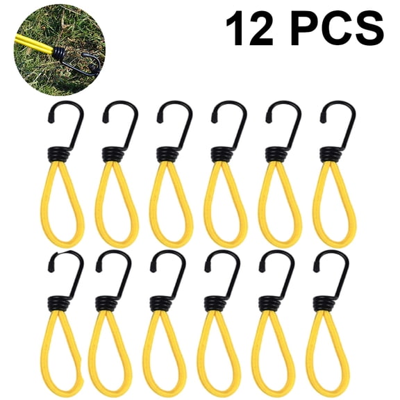 12/20pcs 15cm Bungee Cord Hooks Anti-Rust Paint Spiral Wire Hooks with Separable Reflective Elastic Rope Heavy Duty Strapping Tap