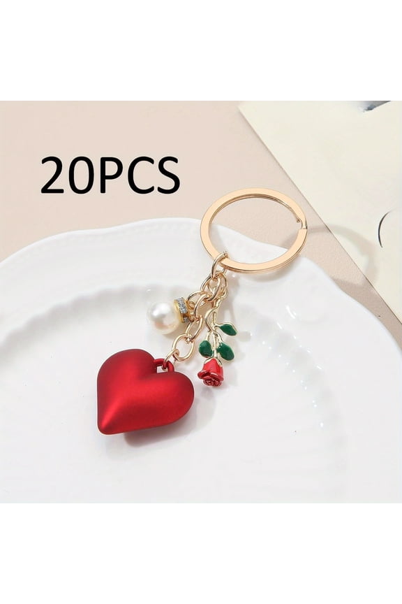 12/ 20pcs Heart Rose Flower Keychain Couples Gift Key Chain Ring Bag Backpack Charm Car Hanging Pendant Women daily uses Valentines' Day Gift