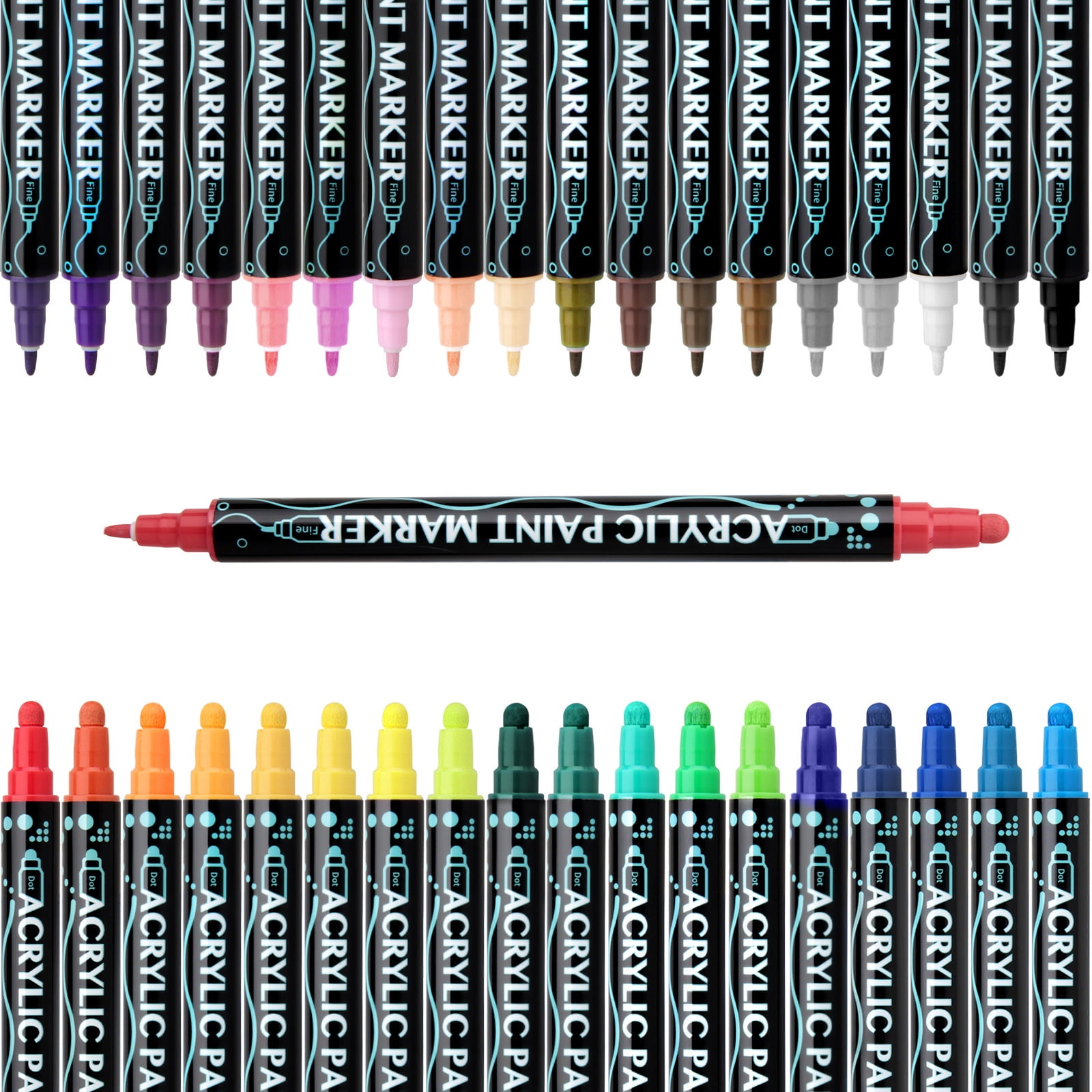 Double Ended Acrylic Marker for Drawing Scrapbooking, 12/24/26/30 Colors Acrylic Paint Pen Quick Drying Water Resistant