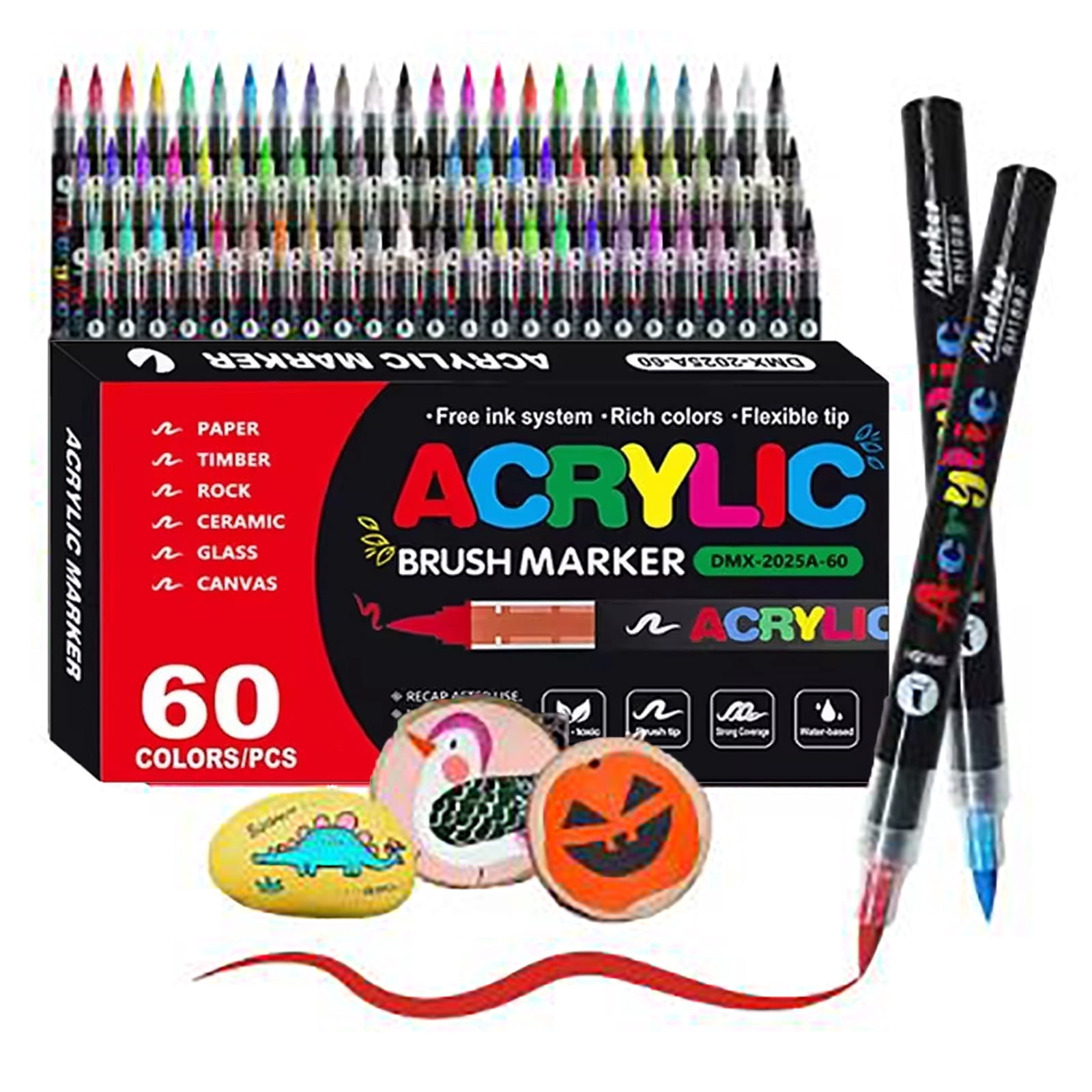 12/24/36/48/60 Colors Acrylic Paint Markers, Fine Tip Acrylic Paint Pens for Rock Painting, Ceramic, Wood, Canvas, Plastic, Glass, Stone, Calligraphy, Card Making, DIY Crafts