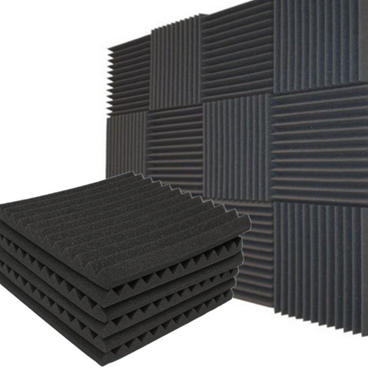 Acoustic Foam Panel Noise Absorbing Soundproof Sponge, Pyramidal Groove,  30x30x5cm, for Recording Studio Ktv, Black, Pack of 6 