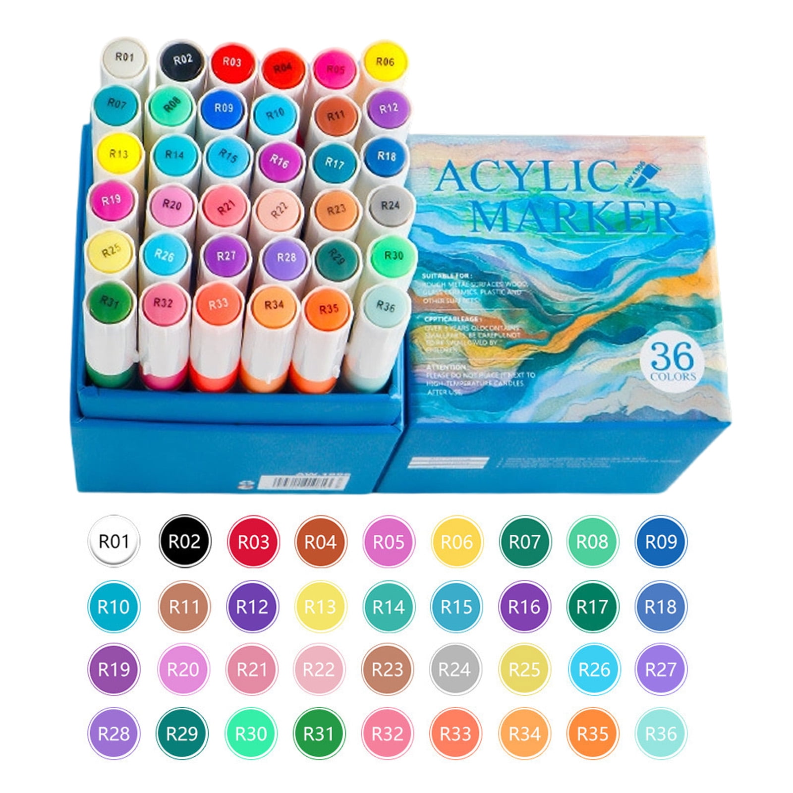 12/24/36/48 Colors Acrylic Paint Pens Marker Set for Rocks, Glass, Mugs, and Most Surfaces with 1-4mm Medium Tip Marker, Durable Soft Tip Watercolor Pens Artist Acrylic Markers(Blue2,3.3x3.3x5.7")