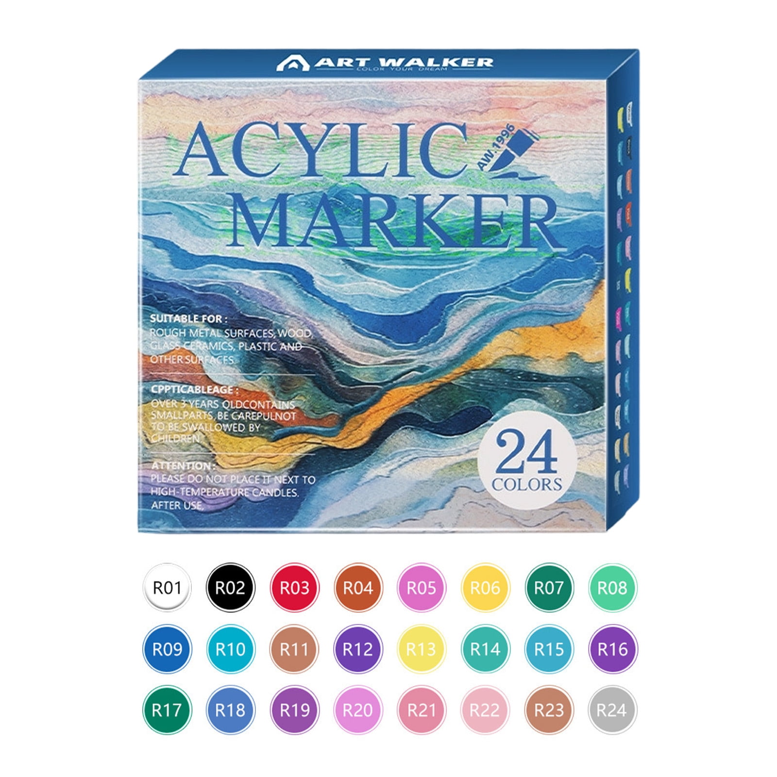 12/24/36/48 Colors Acrylic Paint Pens Marker Set for Rocks, Glass, Mugs, and Most Surfaces with 1-4mm Medium Tip Marker, Durable Soft Tip Watercolor Pens Artist Acrylic Markers(Blue1,5.8x0.8x5.7")