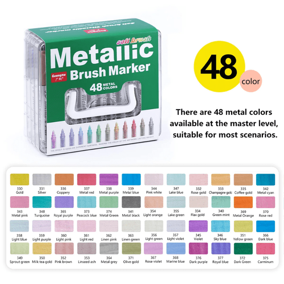 12/24/36/48 Metallic Brush Paint Marker Pens, Permanent Art Markers, DIY Resin Mold Drawing Painting Supplies Craft Markers Pen