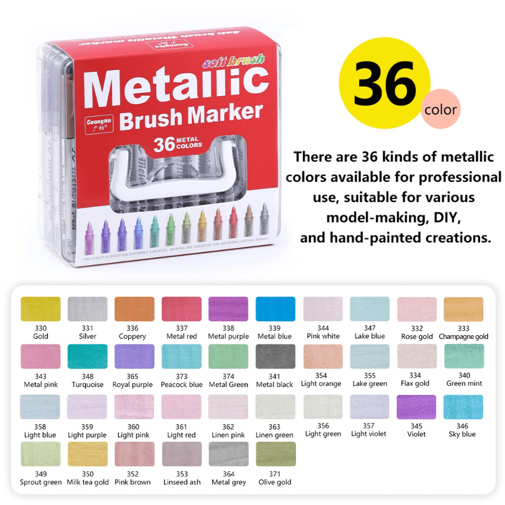 12/24/36/48 Metallic Brush Paint Marker Pens, Permanent Art Markers, DIY Resin Mold Drawing Painting Supplies Craft Markers Pen
