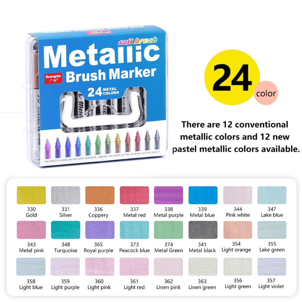 12/24/36/48 Metallic Brush Paint Marker Pens, Permanent Art Markers, DIY Resin Mold Drawing Painting Supplies Craft Markers Pen