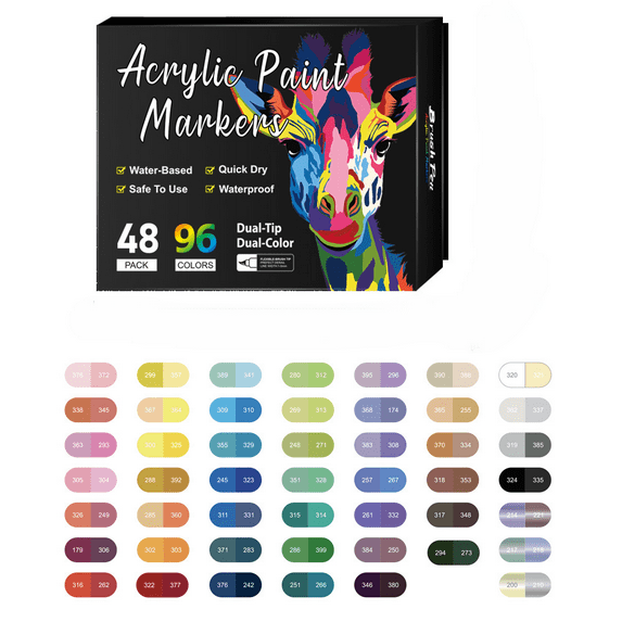 12/24/36/48 Pcs Dual Tip Acrylic Paint Markers, Acrylic Paint Pens Extra Fine Tip Acrylic Paint Markers for Rock Painting, Ceramic, Stone, Wood, Canvas, Stone, DIY Crafts Card Making