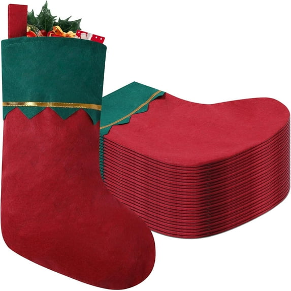 12/24/36/60/120 Pack Felt Red Green Christmas Stockings, 15 Inches Personalized Christmas Stockings, White Cuff with Gold Trim DIY Christmas Stockings for Family Holiday Christmas Party Decorations