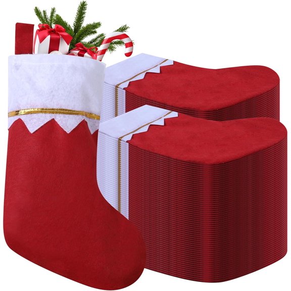 12/24/36/60/120 Pack Red and White Felt Christmas Stockings, 15 Inches Personalized White Cuff with Gold Trim Xmas Stockings, Fireplace Hanging Xmas Tree Decorations for Family Holiday Party Decor