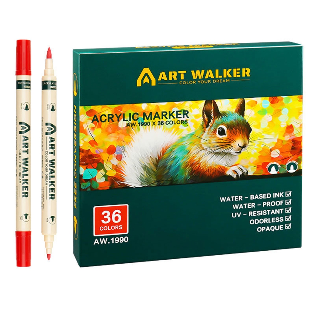 12/24/36 Color Acrylic Markers Fine and Brush Tip Water Based Inks for Painting on Paper Rock Stone Wood Glass Ceramic
