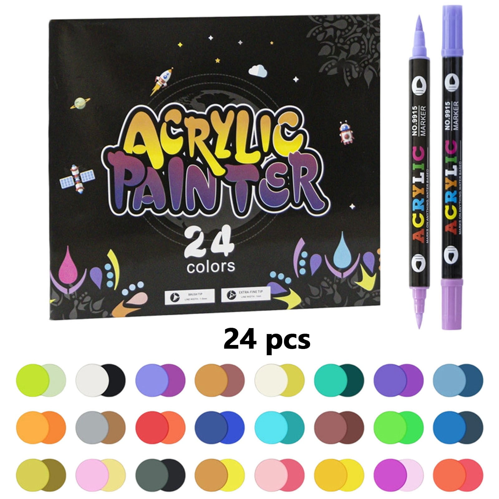 12/24/36 Colors Nail Art Markers Set, Nail Art Pens Point Nail Graffiti Dotting Pen Quick-Drying Waterproof Double Headed Acrylic Paint Pens Set for DIY Nails Art Design