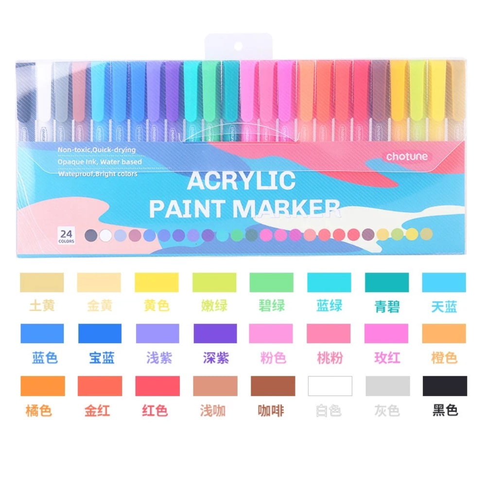 12/24/36 Colors Paint Markers, Acrylic Paint Pens for Artists Adults Coloring Drawing - Extra Brush Tip for Rock Painting, Wood, Canvas, DIY Crafts Making Art Supplies