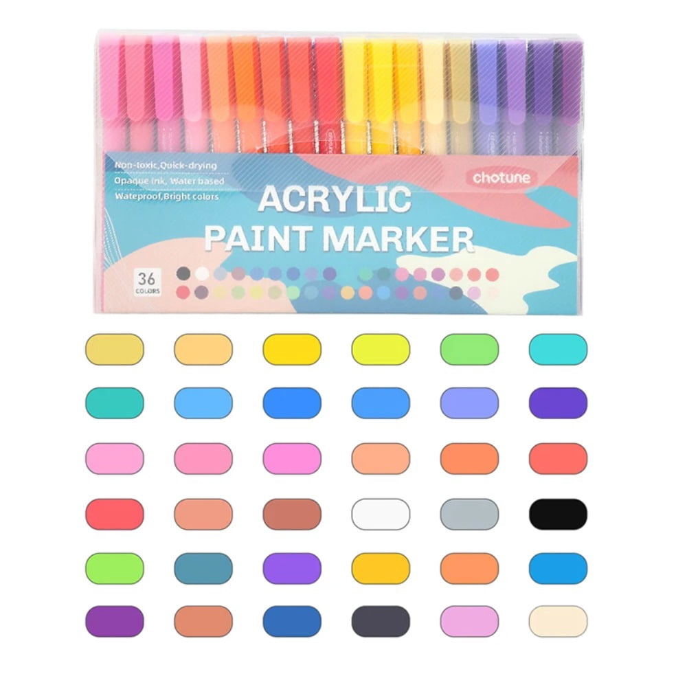 12/24/36 Colors Paint Markers, Acrylic Paint Pens for Artists Adults Coloring Drawing - Extra Brush Tip for Rock Painting, Wood, Canvas, DIY Crafts Making Art Supplies