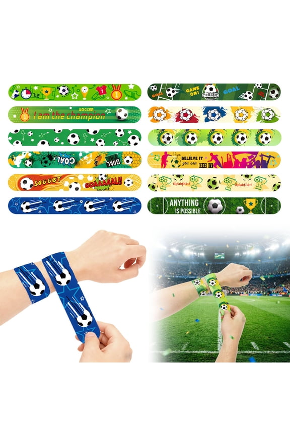 12/24/36 PCS Soccer Birthday Party Favors Slap Bracelets | Soccer Party Supplies for Student Party Favors Goodie Bags | Sports Themed Party Favors for Track and Field Events, Classroom