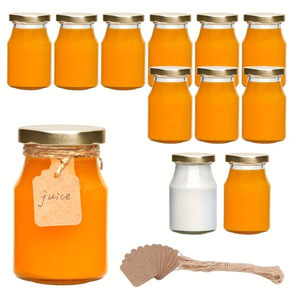12/24/36 Pack 6oz Glass Jars For Kitchen Organizers And Storage, Clear Milk Jars With Gold Lids, Ideal For Jam, Honey, Wedding & Shower Favors.Local Warehouse