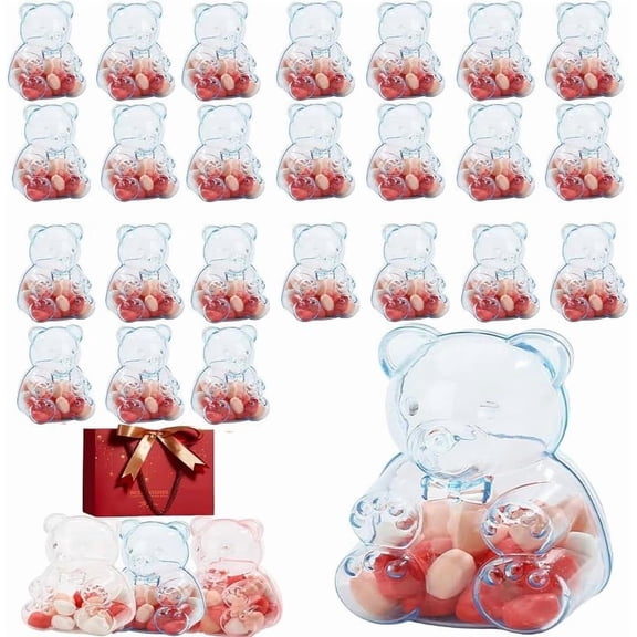 12/24/36 Pcs Bear-Shaped Candy Boxes, 6.5 Oz Large Clear Plastic Treat Boxes for Valentine's Day, Birthday Party Favor Containers