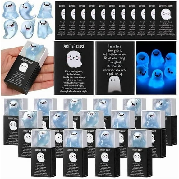 12/24/36 Sets Glow in The Dark Mini Ghost Figures with Box, Small Resin Ghost Miniature, Cute Halloween Luminous Tiny Ghosts, Assorted Spooky Figurines for Halloween Party Favors