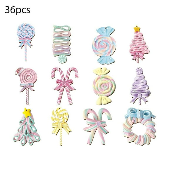 12/24/36PCS Candy Christmas Tree Decorations Lollipop Ornaments Pastel Cute Lands Xmas Tree Hanging Decor for Christmas Themed Party Holiday Decorations