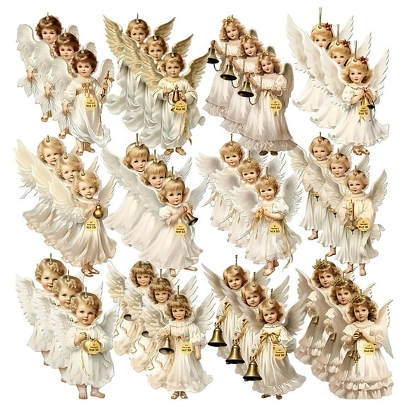 12/24/38 Pcs Christmas Ornaments Set Angel Hanging Decor Wooden Christmas Decorations for Xmas Tree Holiday Party Home Decor Car Mirror
