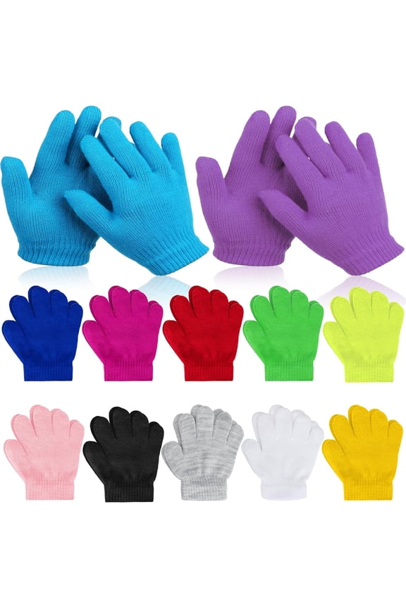 12/24/48/100 Pairs Kids Winter Magic Gloves, Stretchy Full Finger Bulk Children Knitted Gloves for Boys Girls Student 12 Mixed Colors 1-3 Years