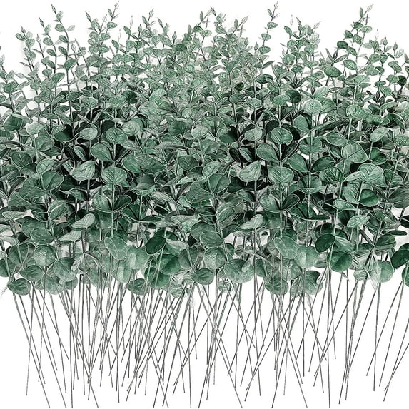 12/24/48/60pcs Faux Eucalyptus Stems Flowers Artificial Eucalyptus Greenery Stem Fake Eucalyptus Leaves Branches Decoration for Wedding Home Office Centerpieces Vase Décor