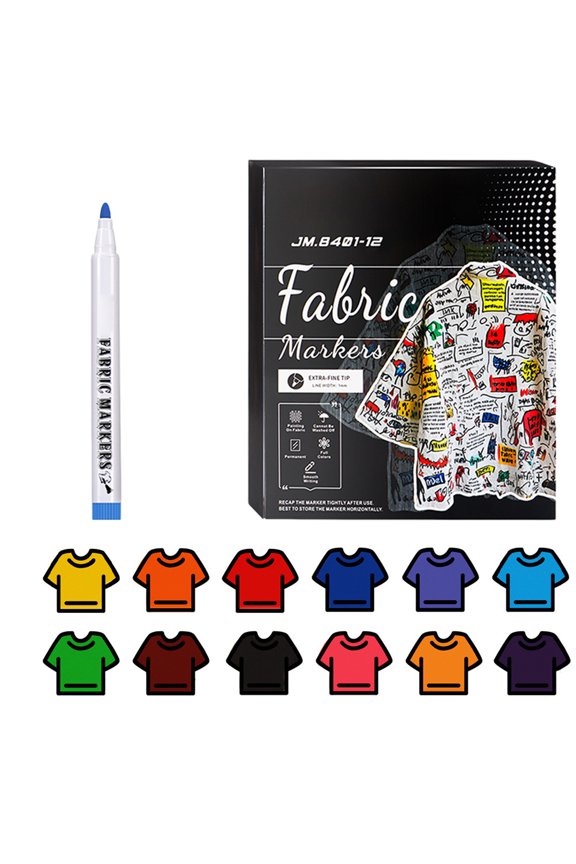 12/24 Color Permanent Fabric Pen for Clothes, Mediums Tip Permanent Fabric Marker T-shirt Shoe Marker Pen for Painting