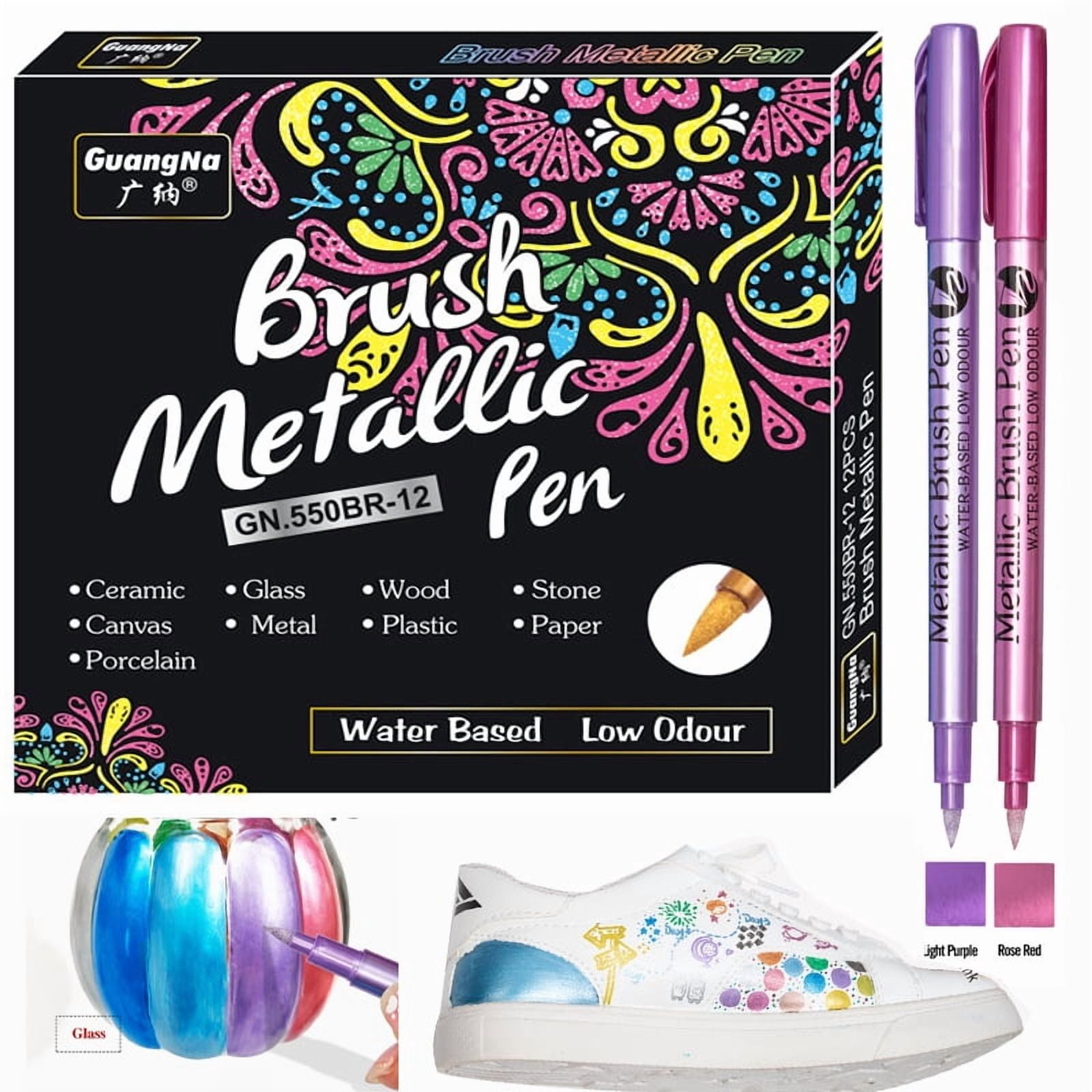 12/24 Colors Brush Metallic Paint Markers Pens for Rock Painting Stone Ceramic Wood Fabric Pebbles Scrapbook Journals Photo Albums