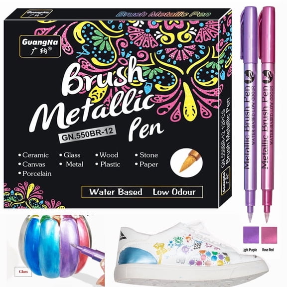 12/24 Colors Brush Metallic Paint Markers Pens for Rock Painting Stone Ceramic Wood Fabric Pebbles Scrapbook Journals Photo Albums