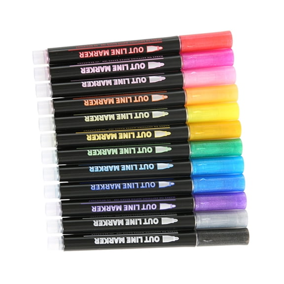 12/24 Colors Glitter Marker Pens Double Line Pen Glitter Highlighter Pen for Birthday Card Making Art