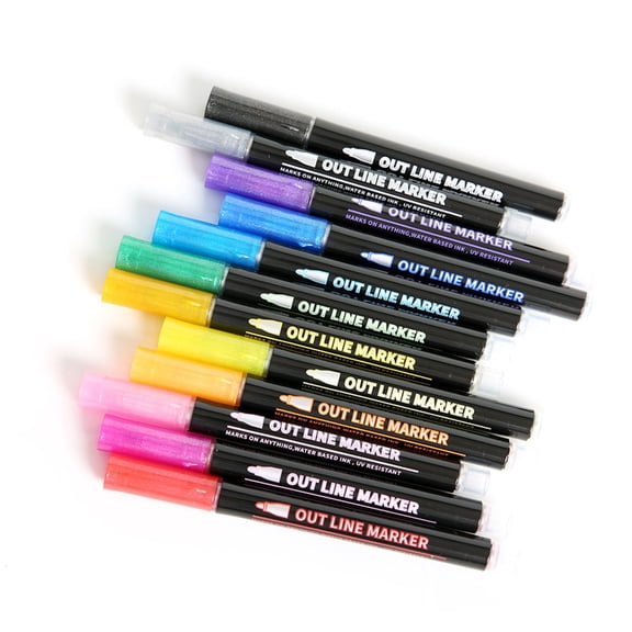 12/24 Colors Glitter Markers Glitter Double Line Outline Pens for Scrapbooking