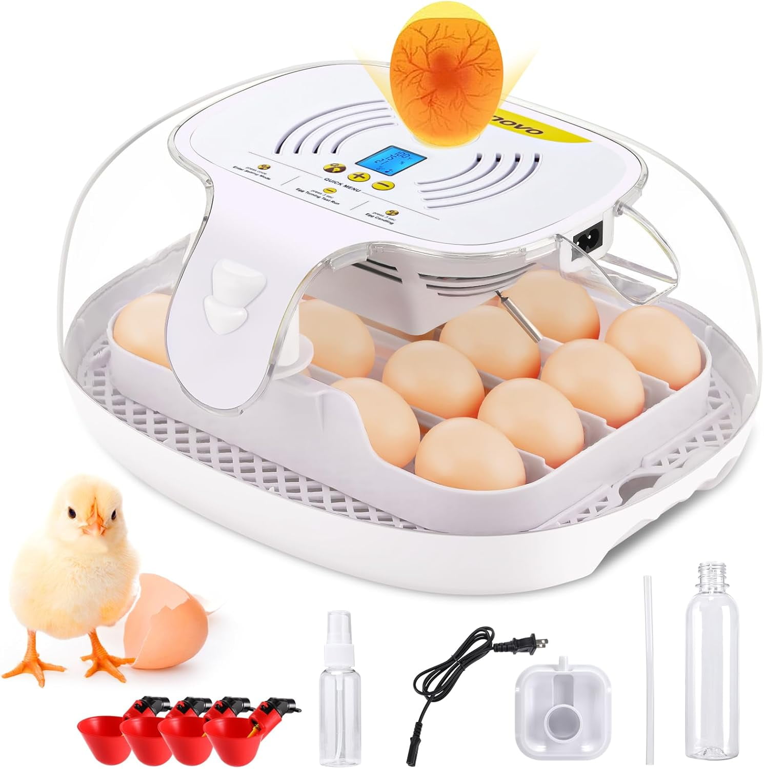 18 Egg Incubator with Automatic Egg Turning and Control Temperature, LED Display Incubator for Chicken Eggs with Auto-Adding Water, Sprinkler, Gift