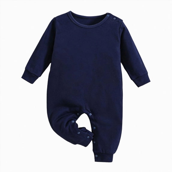 12-24 Months Toddler Baby Clothes & Play One-Piece Bodysuit Long Sleeve Solid Romper Infant Jumpsuit Snap Newborn Pajamas Unisex Clothes Blue