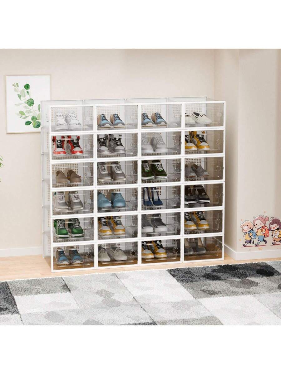 12/24-Pack Clear Shoe Boxes - Stackable Plastic Storage Organizers for ...