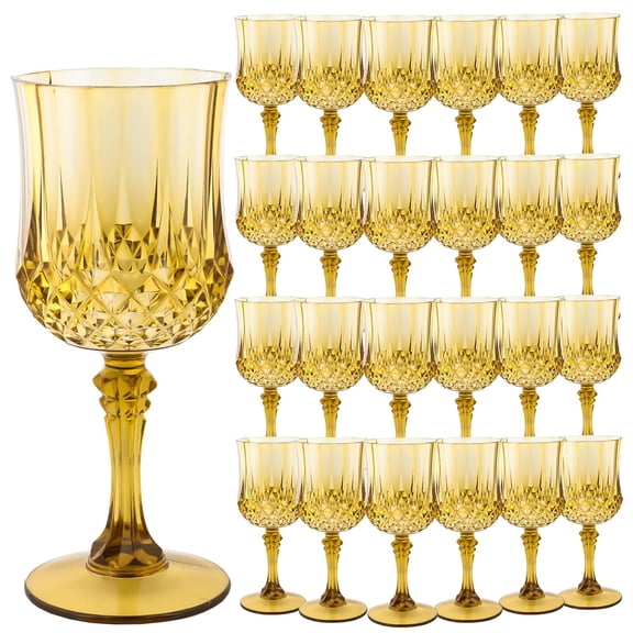 12/24 Pack Plastic Wine Glasses Vintage Amber Goblets, 7oz Unbreakable Reusable Drinkware for Wedding Party