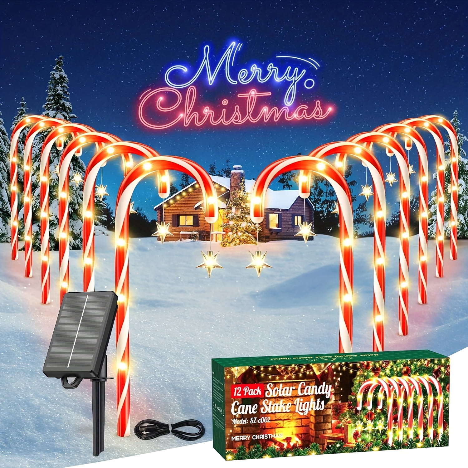 12/24 Pack Solar Candy Cane Lights | IPX5 Waterproof with 10 Lighting ...