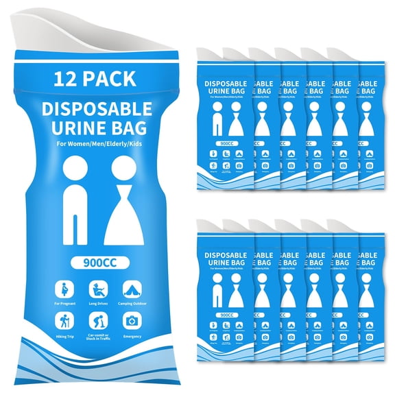 12/24 Pcs Disposable Urine Bags, 900ML Pee Bags for Travel for Women and Men, Emergency Vomit Bag Car Emesis Throw up Barf Bag Portable Toilet Urinals for Camping Road Trip Traffic Pregnant Patient