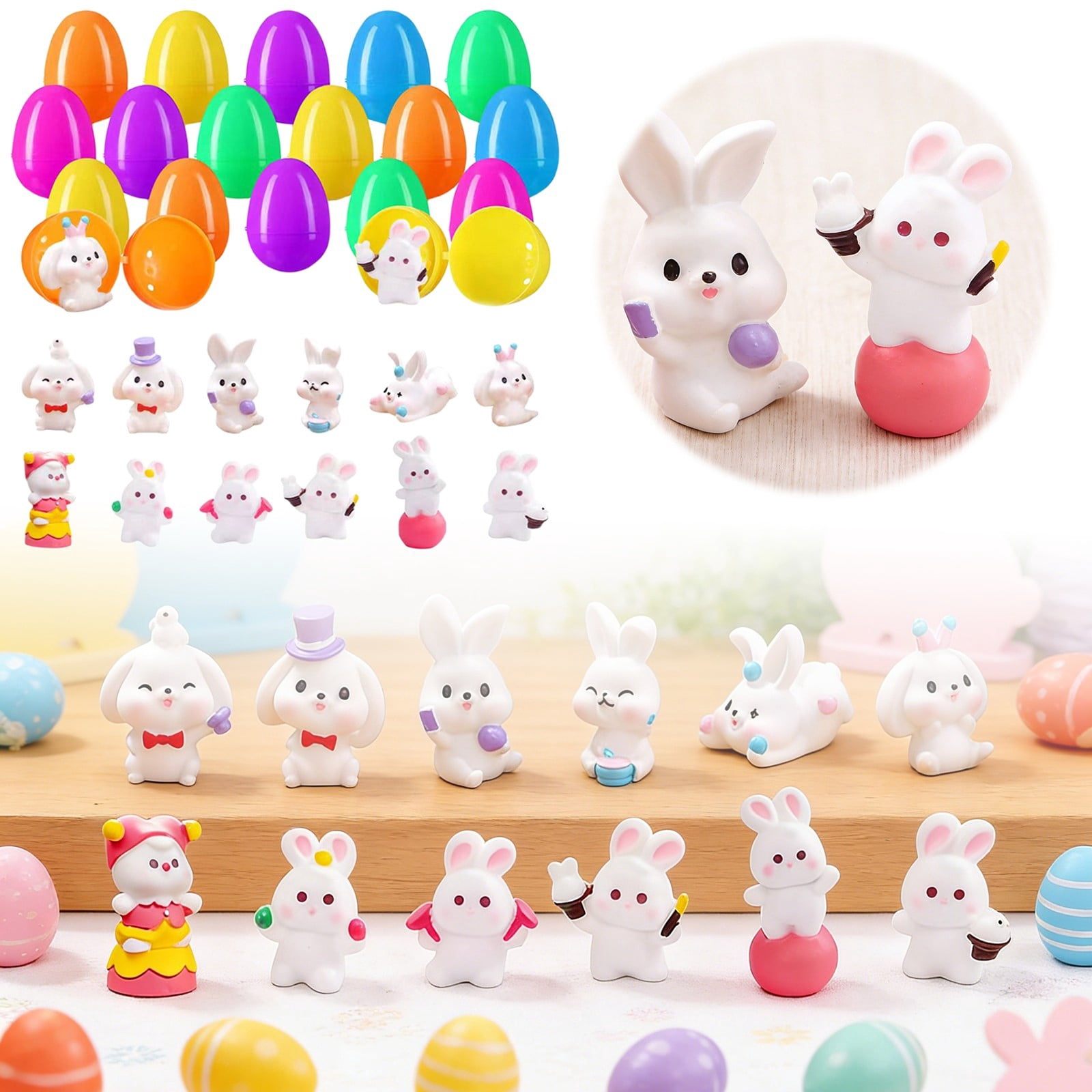 12/24-Piece Easter Egg Bunny Ornament Set, Each Egg Contains A Hidden Mini Bunny Ornament For Kids' Egg & Easter Fun, Ideal For Family Gatherings, School Events, Parties,