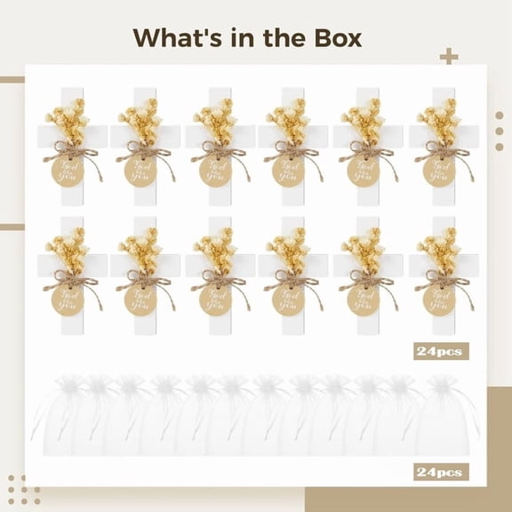 12/24 Sets White Cross Baptism Favors Set, Wooden Cross Magnets with Dried Flowers & Organza Bags, Ideal for First Communion, Religious Gatherings, and Showers, Christian Party Favors & Gifts