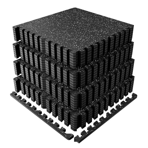 12/24 Tiles 24"X24" Exercise Equipment Mats 0.56" Thicker , Rubber Top with High Density EVA Foam, Interlocking Puzzle Gym Flooring for Home Gym, Heavy Weight Workout